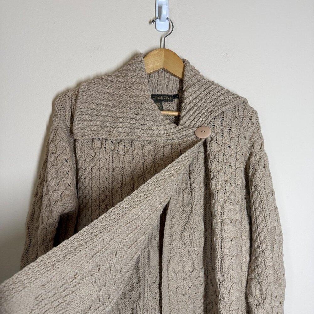 Inis Crafts One Button Merino Wool Cardigan Womens Size L Fisherman Cabincore - Picture 4 of 8